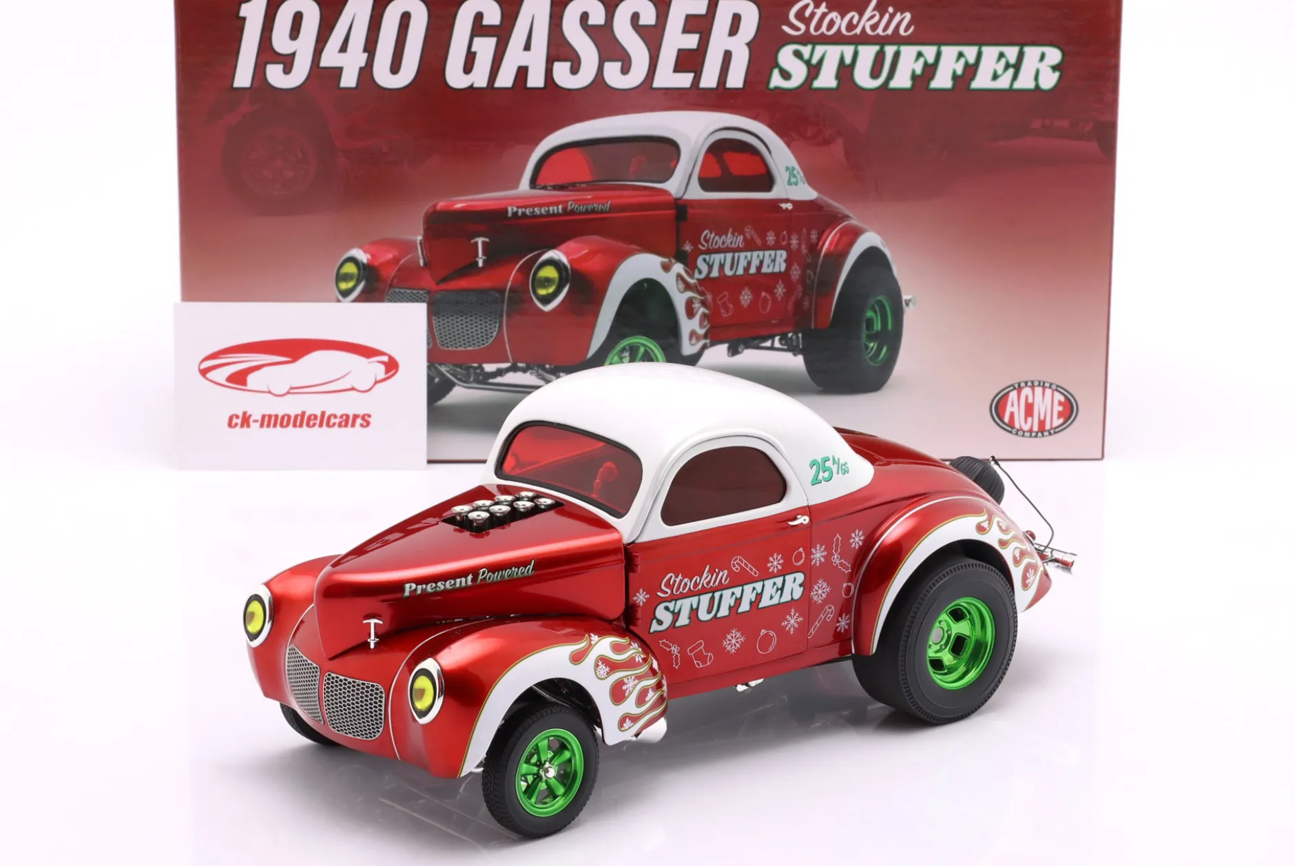 Willys Gasser Stockin Stuffer Baujahr 1940 rot / weiß 1:18 GMP